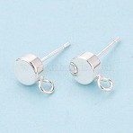 Brass Stud Earring Findings, with Vertical Loops, Flat Round, 925 Sterling Silver Plated, 10.5x5mm, Hole: 1.5mm, Pin: 12x0.8mm(KK-WH0065-09B-S)