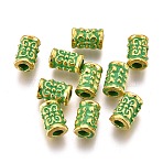 Alloy Beads, Column, Lead Free & Cadmium Free, Golden & Green Patina, 7x4.5mm, Hole: 2.2mm(PALLOY-L222-060GGP-RS)