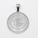 Non-Tarnish Trendy Necklace Findings Flat Round with San Benito 304 Stainless Steel Pendants, Stainless Steel Color, 33x30x1.5mm, Hole: 8x5mm(STAS-L012-A07P)