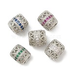 Brass Micro Pave Cubic Zirconia European Beads, Large Hole Beads, Barrel, Rack Plating, Cadmium Free & Lead Free, Long-Lasting Plated, Platinum, Mixed Color, 10x9mm, Hole: 5mm(KK-P297-05P)