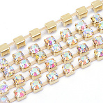 Brass Rhinestone Strass Chains, Rhinestone Cup Chains, Raw(Unplated), Nickel Free, Crystal AB, 2mm, about 10yards/bundle(CHC-T004-SS6-02C)