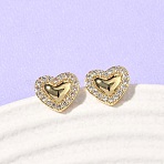 Heart Brass Micro Pave Clear Cubic Zirconia Stud Earrings, Long-Lasting Plated, Cadmium Free & Lead Free, Real 18K Gold Plated, 8x9.5mm(EJEW-P336-03G)