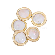 5Pcs Natural Baroque Pearl Keshi Pearl Beads, Cultured Freshwater Pearl, Edge Golden Plated, Flat Round, White, 14~16x4.5~5mm, Hole: 0.7~0.8mm(PEAR-CA0001-16)