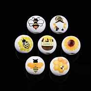 Bees Theme Printed Wooden Beads, Round, Mixed Color, Mixed Shapes, 15.5~16x15mm, Hole: 3.5mm(WOOD-D006-05)
