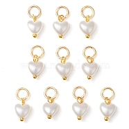 ABS Imitation Pearl Charms, Heart Charm, with 304 Stainless Steel Jump Ring, Golden, 9x6x3.5mm, Hole: 3mm(PALLOY-JF03222-02)