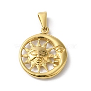 PVD Vacuum Plating 304 Stainless Steel Pendants, Moon with Sun Charm, Golden, 30x26x4.5mm, Hole: 5x9mm(STAS-B069-34A-G)