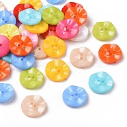 Acrylic Sewing Buttons, Plastic Buttons for Costume Design, 2-Hole, Dyed, Flat Round, Mixed Color, 15x3mm, Hole: 0.5mm(X-BUTT-E073-C-M)
