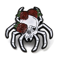 Halloween Enamel Pins, Electrophoresis Black Alloy Badge for Backpack Clothes, Spider with Rose, 30x30.5x1.5mm(JEWB-G023-04C)