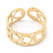 304 Stainless Steel Hollow Heart Open Cuff Rings, Real 14K Gold Plated, Inner Diameter: 17mm(RJEW-D002-19G)