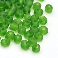 8/0 Frosted Round Glass Seed Beads, Green, Size: about 3mm in diameter, hole:1mm, about 1101pcs/50g(X-SEED-A008-3mm-M7)
