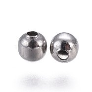 304 Stainless Steel Spacer Beads, Round, Stainless Steel Color, 3mm, Hole: 1.5mm(STAS-L221-43B)