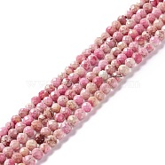 Natural Imperial Jasper Beads Strands, Dyed, Faceted, Round, Flamingo, 3~3.5mm, Hole: 0.7~0.8mm, about 126~137pcs/strand, 15.24~15.39 inch(38.7~39.1cm)(G-L578-A06)