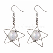 Star Copper Wire Wrapped Acrylic Dangle Earrings, Platinum, 53.5x29mm(EJEW-JE05774)