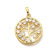 Rack Plating Brass Micro Pave Cubic Zirconia Pendants, Long-Lasting Plated, Lead Free & Cadmium Free, Tree of Life Charms, Real 18K Gold Plated, 23.5x20.5x3mm, Hole: 5x3mm(KK-L226-051G-04)