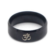 Ohm/Aum Yoga Theme Stainless Steel Plain Band Ring for Women, Electrophoresis Black, US Size 7(17.3mm)(CHAK-PW0001-003B-02)