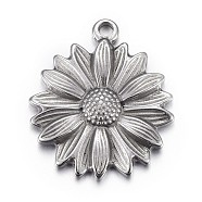 304 Stainless Steel Pendants, Flower, Stainless Steel Color, 26x22x3mm, Hole: 2mm(STAS-P218-04)