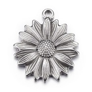 Tarnish Resistant 304 Stainless Steel Pendants, Flower, Stainless Steel Color, 26x22x3mm, Hole: 2mm(STAS-P218-04)