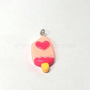 Resin Pendants, DIY Accessories for Jewelry Making, Imitation Food, Ice-cream Shape, Pink, 20~30mm(RESI-TAC0001-16A)