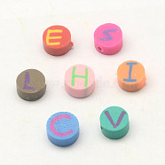 Handmade Polymer Clay Flat Round with Capital Letter Beads, Mixed Color, 6x4mm, Hole: 2mm(CLAY-Q209-6mm-M)