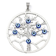 Tibetan Style Alloy Pendants, Tree of Life with Evil Eyes Charm, Antique Silver, Flat Round, 60.5x55.5x4mm, Hole: 9x5.5mm(PALLOY-JF02407-01)