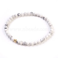 Natural Howlite Stretch Bracelets, with 925 Sterling Silver Spacer Beads, Round, 2-1/8 inch(5.5cm)(BJEW-JB03797-09)