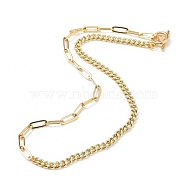 Chain Necklaces, with Brass Enamel Curb Chains & Paperclip Chains, 304 Stainless Steel Toggle Clasps, Real 18K Gold Plated, Light Sky Blue, 17-3/8 inch(44cm)(NJEW-JN03229-01)