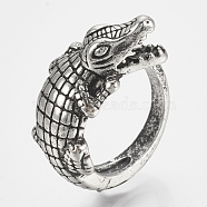 Alloy Cuff Finger Rings, Wide Band Rings, Crocilisk, Antique Silver, Size 9, 19mm(RJEW-N027-35)
