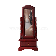 Wooden Mini Full-Length Dressing Mirror with Drawer, for Doll House Decor, Dark Red, 58x26x134mm(MIMO-PW0003-125C)