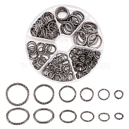 Elite 6 Styles Iron Open Linking Rings, Textured, Round Ring, Gunmetal, 8~20x1.2~1.8mm, Inner Diameter: 5.5~16.7mm, about 222pcs/bag(IFIN-PH0001-94)