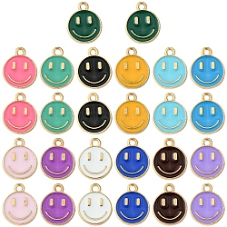 26Pcs 13 Colors Alloy Enamel Charms, Cadmium Free & Lead Free, Smiling Face, Light Gold, Mixed Color, 14.5x12x1.5mm, Hole: 1.5mm, 2pcs/color(ENAM-FS0001-88)