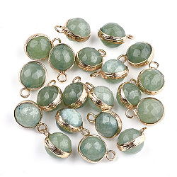 Natural Agate Pendants, with Brass Findings, Cadmium Free & Nickel Free & Lead Free, Faceted, Dyed, Round, Golden, Dark Sea Green, 13~16x9~12x8~11mm, Hole: 2mm(X-G-S344-33B)