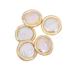 5Pcs Natural Baroque Pearl Keshi Pearl Beads, Cultured Freshwater Pearl, Edge Golden Plated, Flat Round, White, 14~16x4.5~5mm, Hole: 0.7~0.8mm(PEAR-CA0001-16)