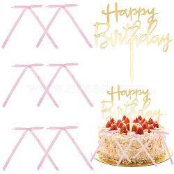 Polyester Lace, Bowknot with Word Happy Birthday, with Paper, for Birthday Party Decoration, Pink, 210mm(FEPA-WH20816-002B)