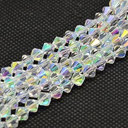 Imitate Austrian Crystal Electroplate Bicone Glass Bead Strands, AB Color Plated, Grade AA, Faceted, AB Color Plated, 5x5mm, Hole: 1mm, about 59pcs/strand, 11.8 inch(GLAA-F029-5x5mm-A01)