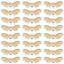 24Pcs Rack Plating Brass Beads, Long-Lasting Plated, Butterfly Wing, Real 14K Gold Plated, 7x22.5x4mm, Hole: 1.4mm(KK-BBC0007-57)