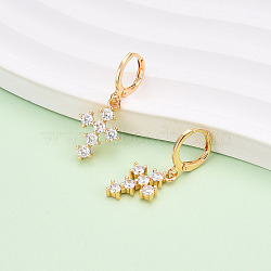 Cross Brass Micro Pave Cubic Zirconia Dangle Leverback Earrings, Long-Lasting Plated, Golden, Clear, 31.5x12mm(EJEW-N058-17A-G)