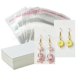 50Pcs Paper Display Cards, Used For Earrings, Rectangle, with OPP Cellophane Bags, White, 9x5x0.01cm(CDIS-FS0001-14A)