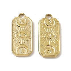 PVD Vacuum Plating 201 Stainless Steel Charms, Rectangle with Moon & Star & Eye Charm, Real 18K Gold Plated, 22x10x1.5mm, Hole: 2.2mm(STAS-J401-VC591)