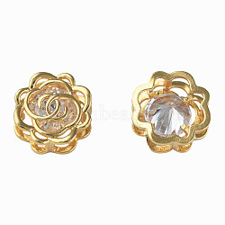 Brass Clear Cubic Zirconia Multi-Strand Link, Nickel Free, Flower, Real 18K Gold Plated, 13x13x6mm, Hole: 3x7mm(KK-N233-236)