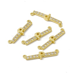 Rack Plating Brass Micro Pave Clear Cubic Zirconia Connector Charms, Real 18K Gold Plated, Long-Lasting Plated, Cadmium Free & Nickel Free & Lead Free, Letter Links, Letter.P, 6.5x26x2.5mm, Hole: 1.2mm(KK-C007-37G-P)