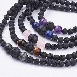 Natural Gemstone Beaded Necklaces, with Natural Lava Rock Beads & Platinum Plated Brass Lobster Claw Clasps, 17.71 inch(45cm)(NJEW-JN01940)