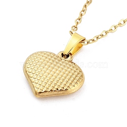 Heart with Tartan 304 Stainless Steel Pendant Necklaces, Cable Chain Necklaces for Women, Real 18K Gold Plated, 15.75 inch(40cm), pendant: 15.5x15.5mm(NJEW-G083-03E-G)