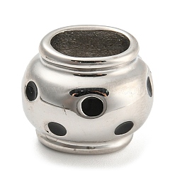 304 Stainless Steel Beads, with Enamel, Stainless Steel Color, Large Hole Beads, Rondelle, Black, 16x19x16.5mm, Hole: 11x7.2mm(STAS-Q228-04P)
