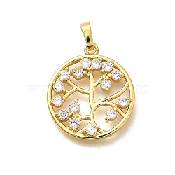 Rack Plating Brass Micro Pave Cubic Zirconia Pendants, Long-Lasting Plated, Lead Free & Cadmium Free, Tree of Life Charms, Real 18K Gold Plated, 23.5x20.5x3mm, Hole: 5x3mm(KK-L226-051G-04)