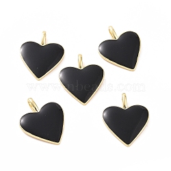 Brass Enamel Pendants, Long-Lasting Plated, Real 18K Gold Plated, Heart, Black, 24x19x1.5mm, Hole: 6x3mm(KK-P204-14G-A)