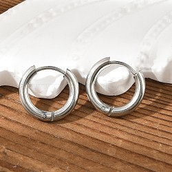 Tarnish Resistant 202 Stainless Steel Huggie Hoop Earrings, with 316 Surgical Stainless Steel Pin, Ring, Stainless Steel Color, 10 Gauge, 14.5x14x2.5mm, Pin: 1mm(EJEW-O087-06F-P)