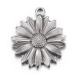 Tarnish Resistant 304 Stainless Steel Pendants, Flower, Stainless Steel Color, 26x22x3mm, Hole: 2mm(STAS-P218-04)