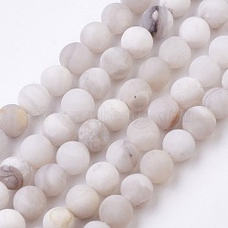 Natural White Agate Bead Strands, Frosted, Round, 6~7mm, Hole: 1mm, about 61pcs/strand, 14.9 inch(38cm)(X-G-J376-02-6mm)