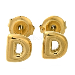 304 Stainless Steel Stud Earrings, Real 14K Gold Plated, Letter D, 7x6.5mm(EJEW-I316-01G-D)