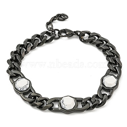 304 Stainless Steel & Natural Howlite Polygon Link Bracelets for Women, Gunmetal, 7-1/2 inch(19cm)(BJEW-G717-16B-01)